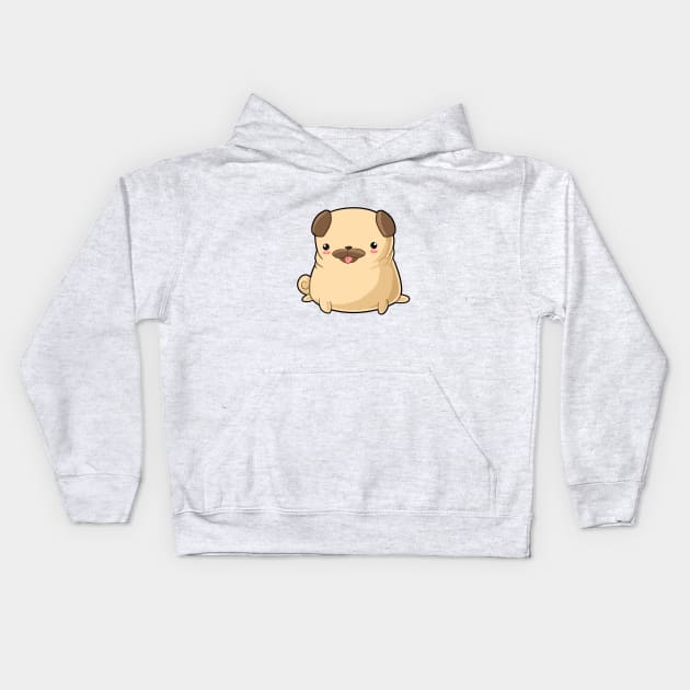 Kawaii pug dog sitting Kids Hoodie by Japanese Designs